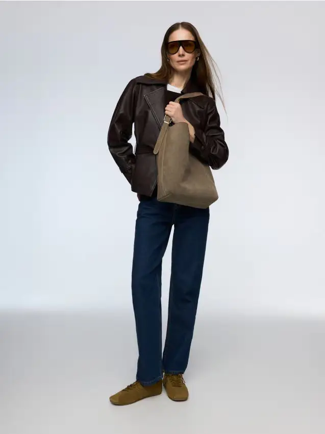 Borsa shopper in tessuto scamosciato - grigio chiaro