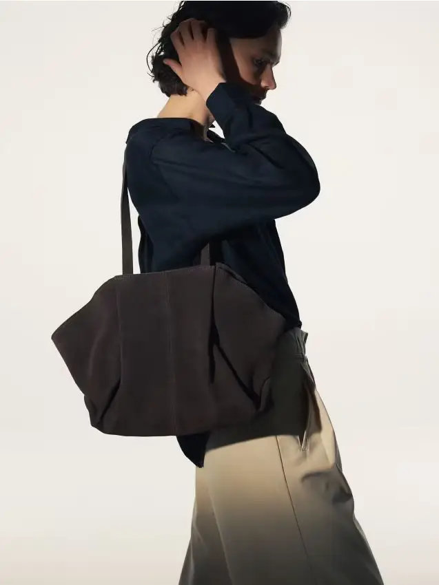 Borsa shopper in tessuto scamosciato - marrone