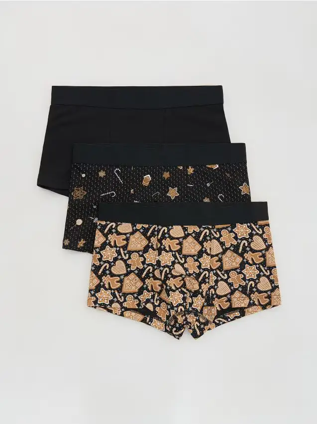 Boxer con motivo natalizio, confezione da 3 paia - nero