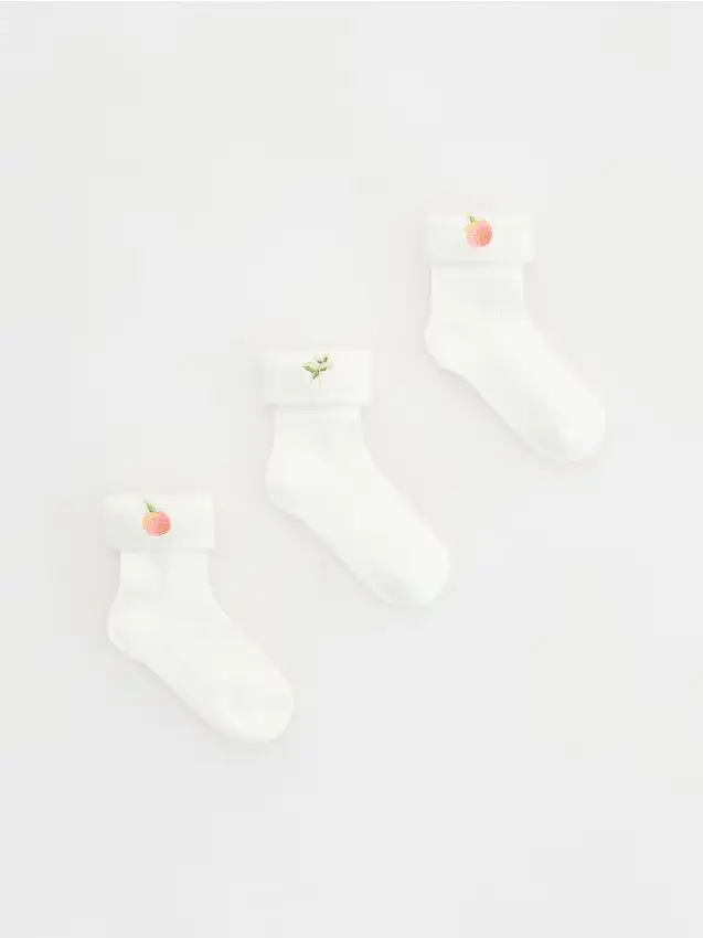 Calzini in cotone ricamati 3 pezzi - panna