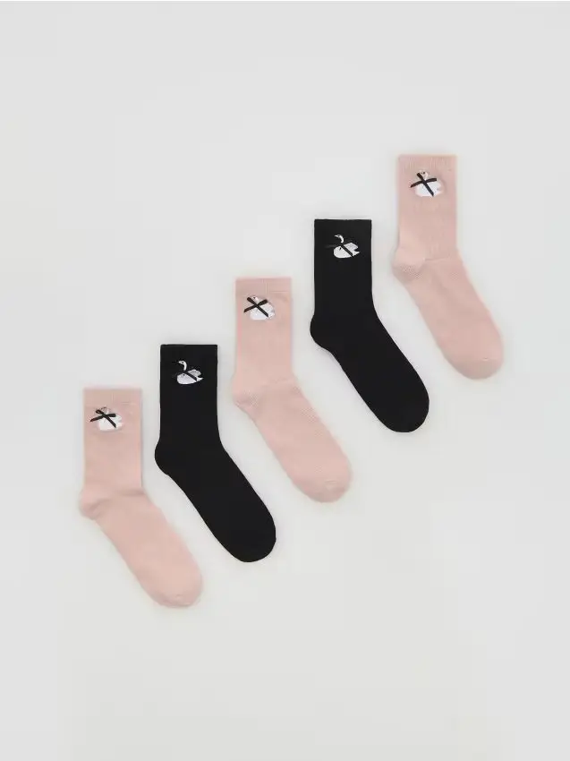 Calzini ricamati 5 pack - rosa cipria