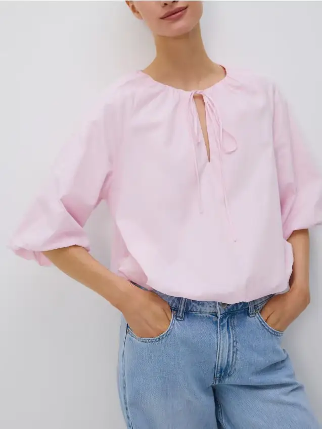 Camicetta in cotone allacciata - rosa
