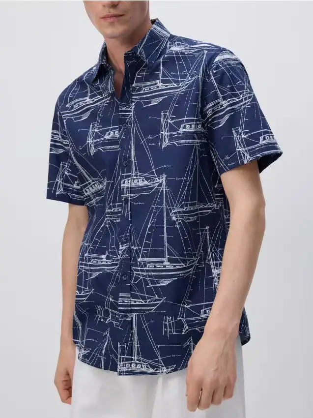 Camicia a maniche corte regular fit - blu scuro