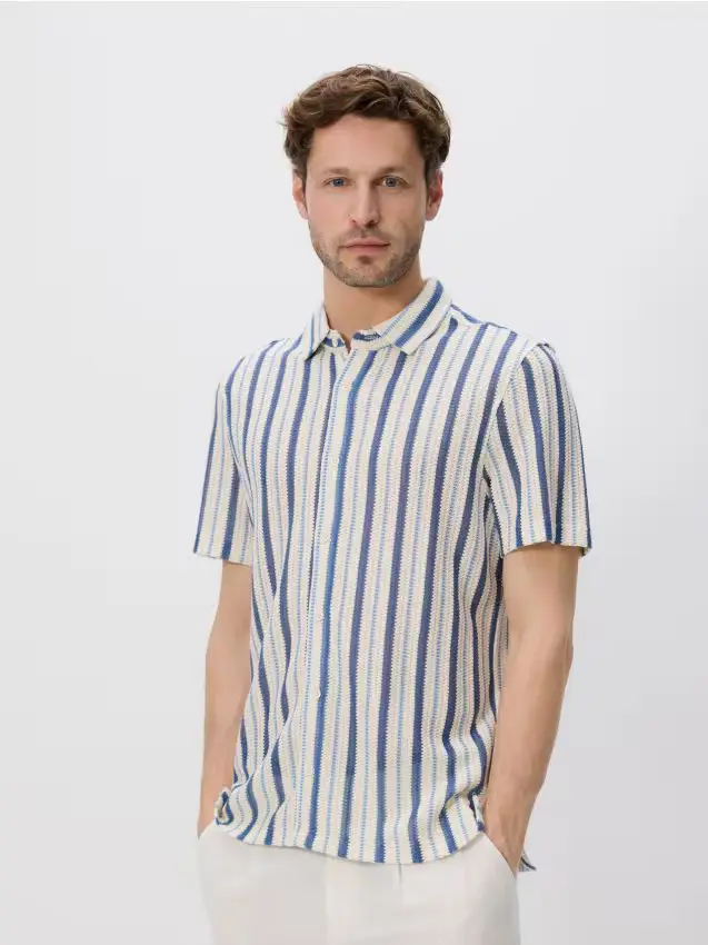 Camicia a righe regular fit - azzurro