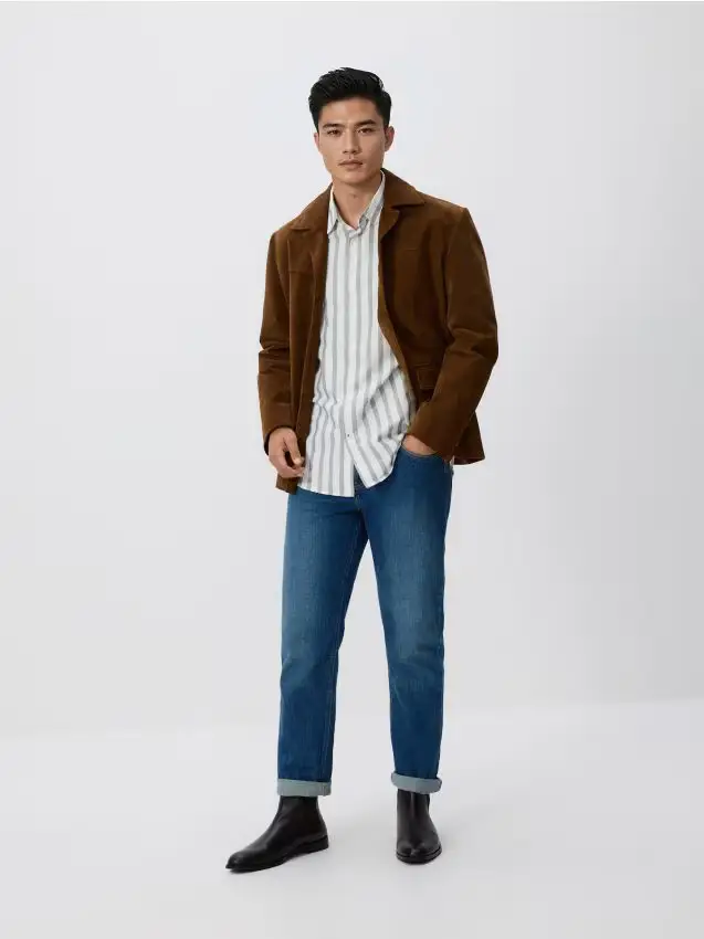 Camicia a righe regular fit - verde pallido