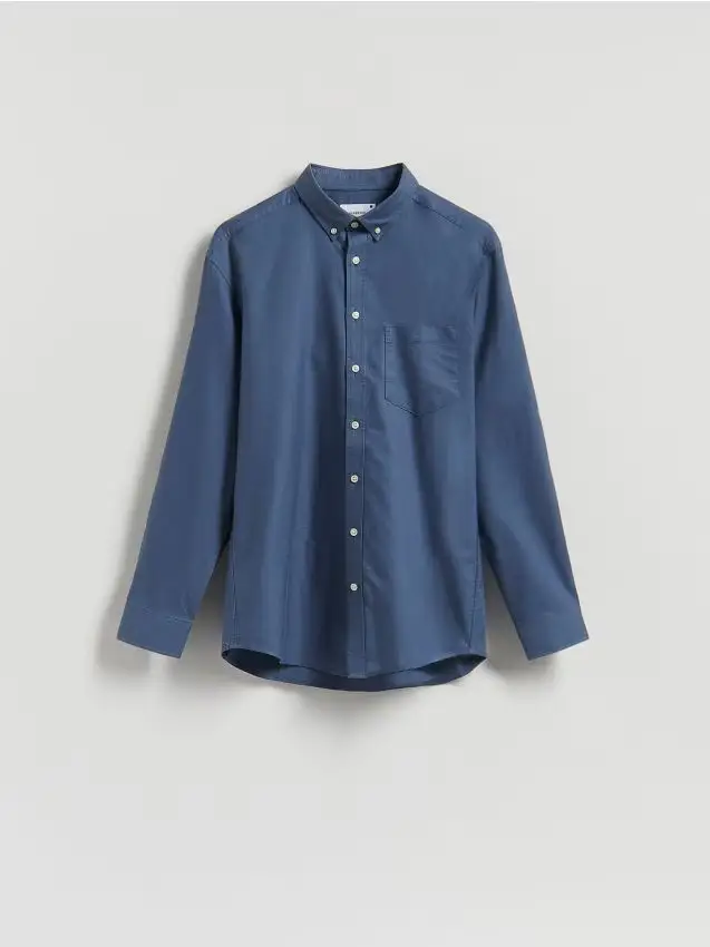 Camicia a taglio standard in misto cotone - blu scuro