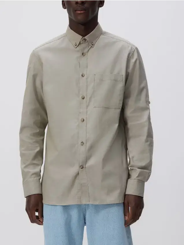 Camicia a taglio standard in misto cotone - verde oliva chiaro