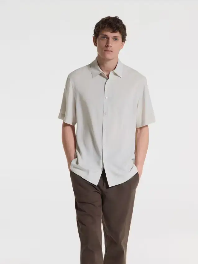 Camicia comfort fit in lyocell - beige