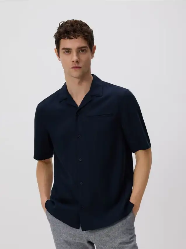 Camicia comfort fit in lyocell - blu scuro