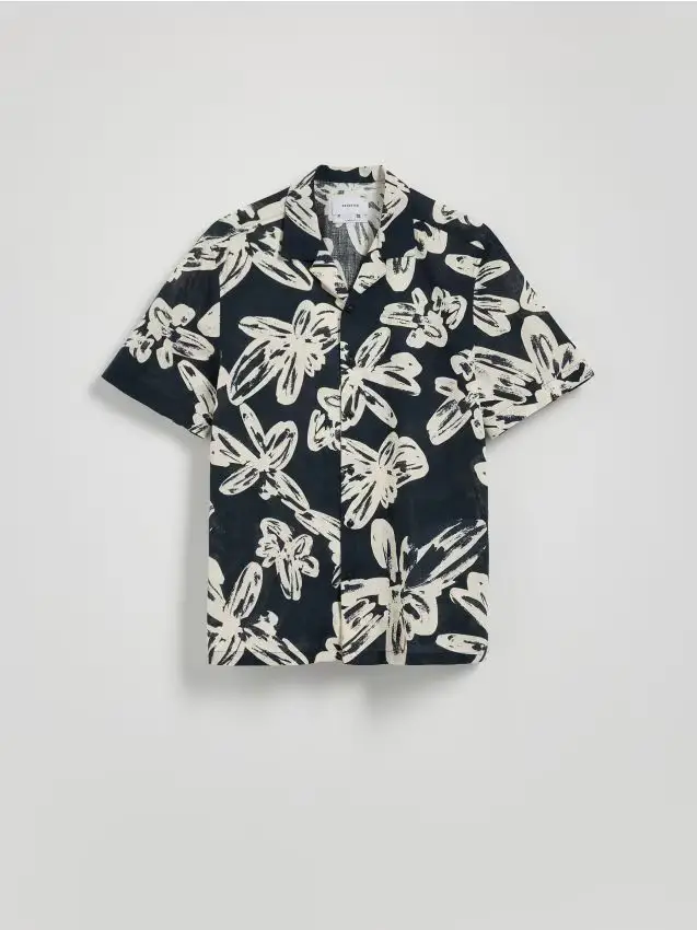 Camicia comfort in misto lino - nero