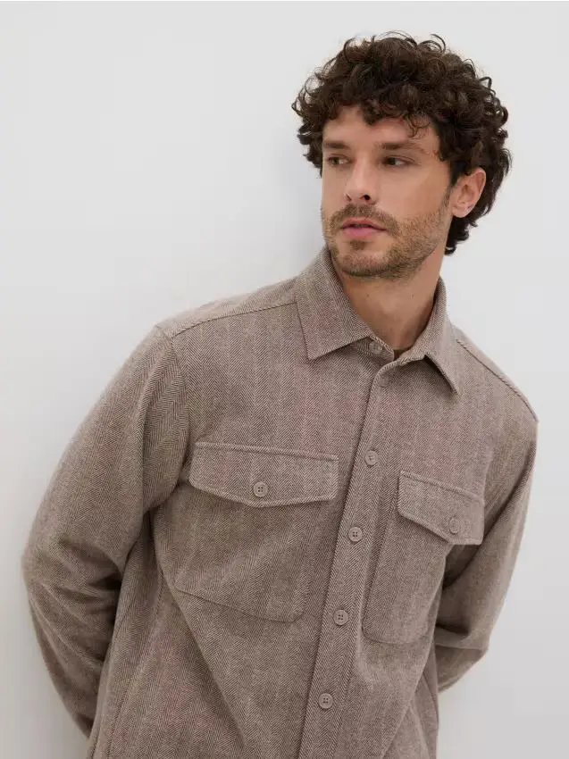 Camicia comfort misto viscosa - beige