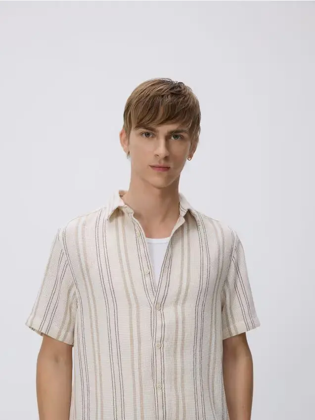 Camicia comfort strutturata - beige