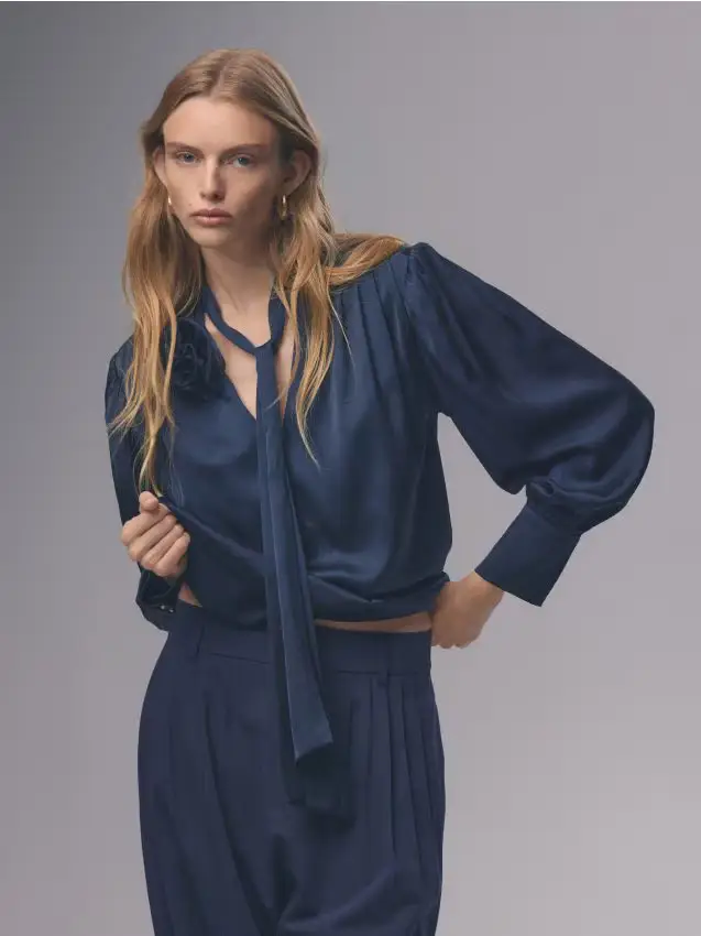 Camicia con allacciatura decorativa - blu scuro