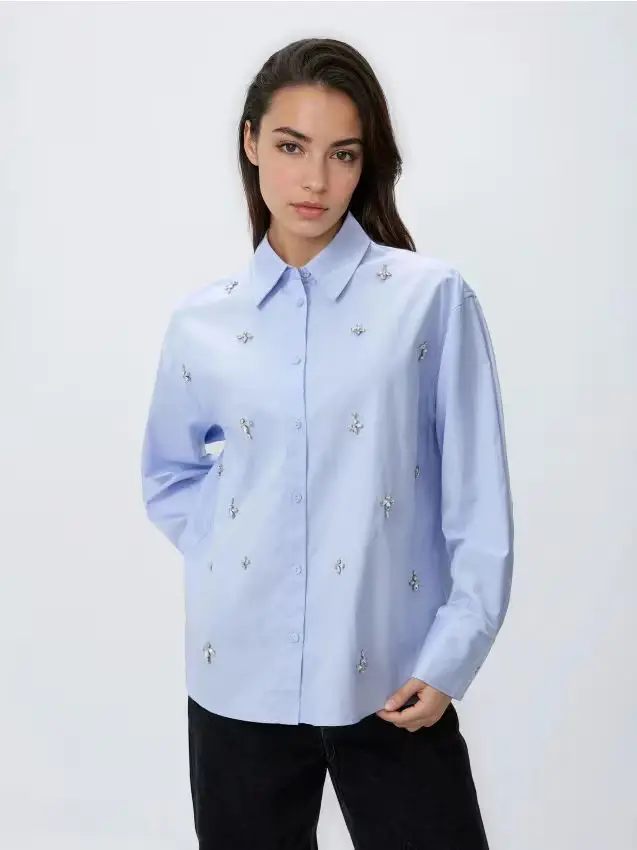 Camicia con applicazioni brillanti - azzurro