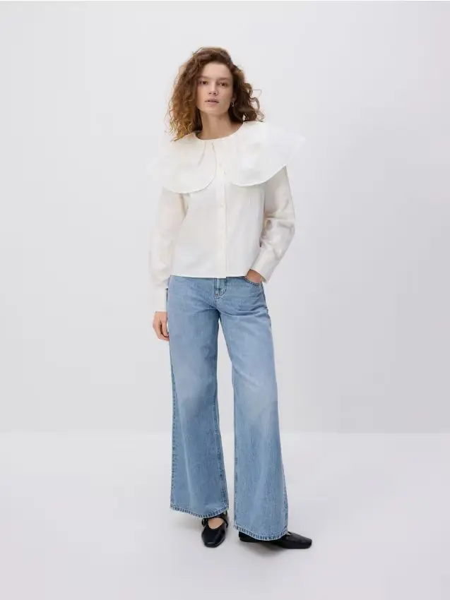 Camicia con colletto decorativo - panna