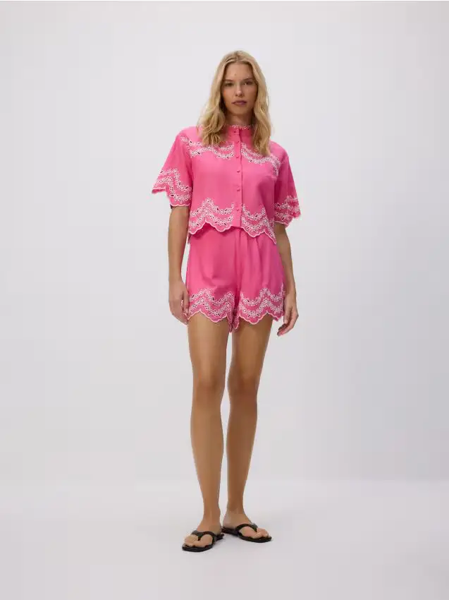 Camicia con inserti traforati - rosa shocking