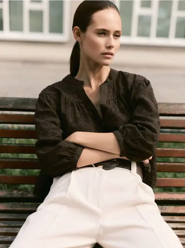 Camicia con lavorazione traforata - marrone scuro