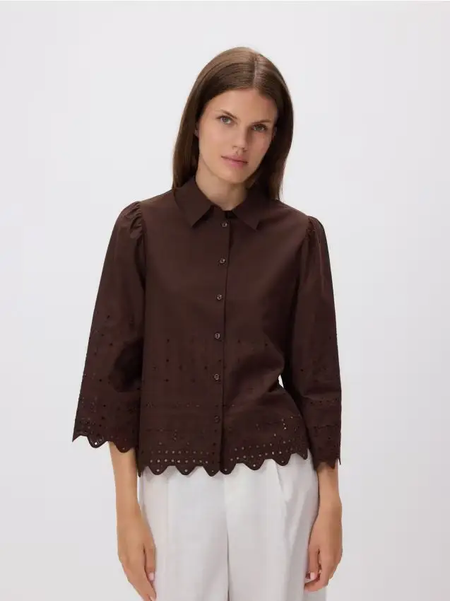 Camicia con lavorazione traforata - marrone scuro