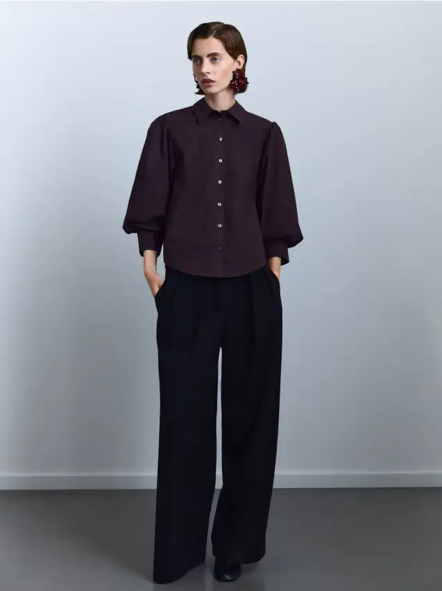 Camicia con maniche a palloncino - marrone