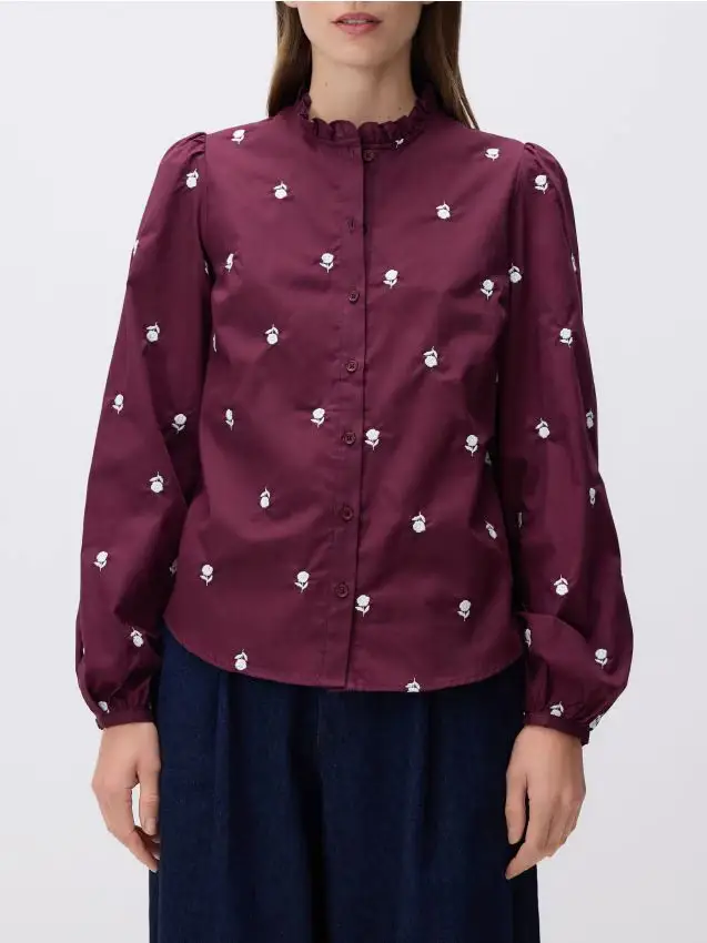Camicia con motivo ricamato - maroon