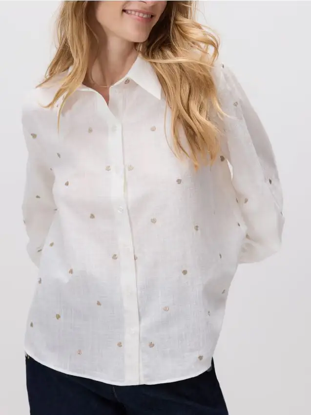 Camicia con motivo ricamato - panna