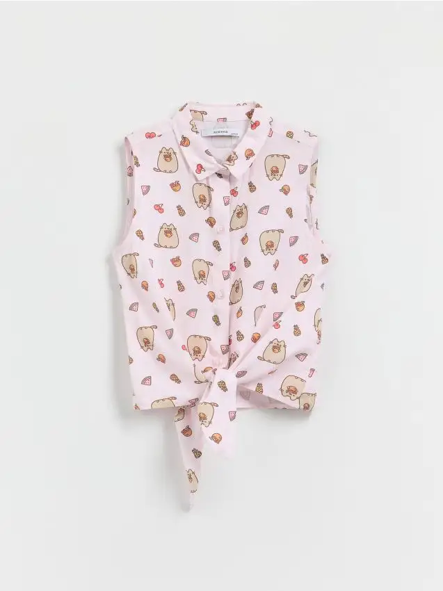 Camicia con nodo Pusheen - rosa pastello