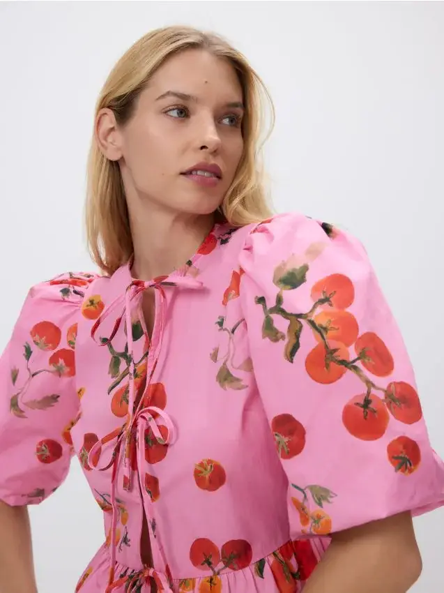 Camicia con peplum e fiocco - rosa