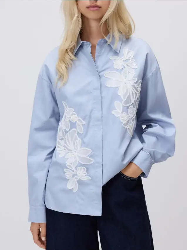 Camicia con ricamo - azzurro