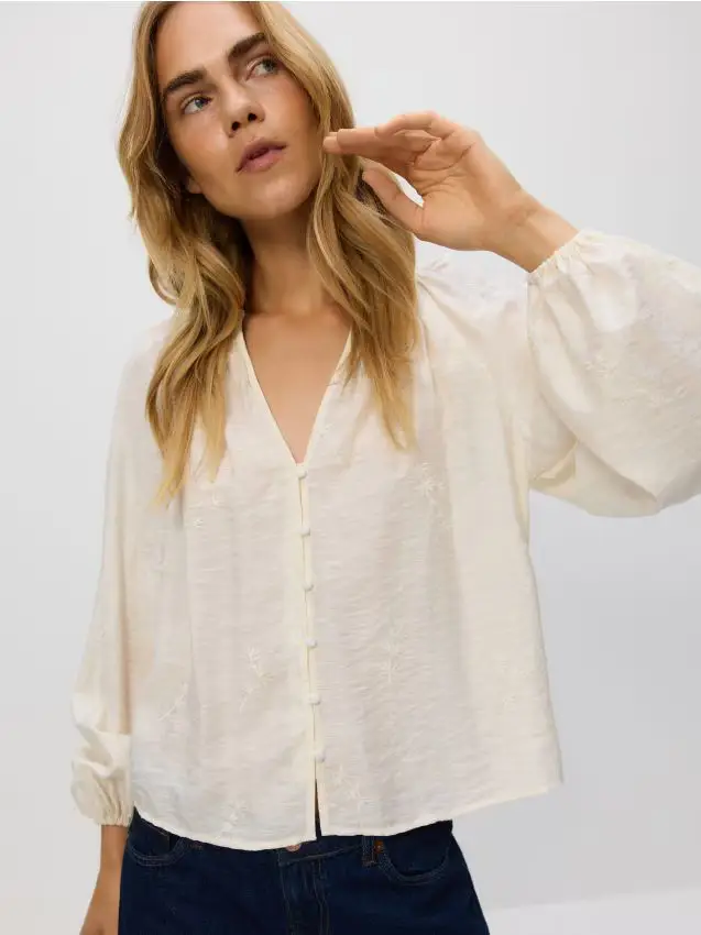 Camicia con ricamo - panna