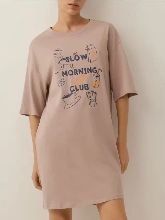 Camicia da notte stampata - caffè