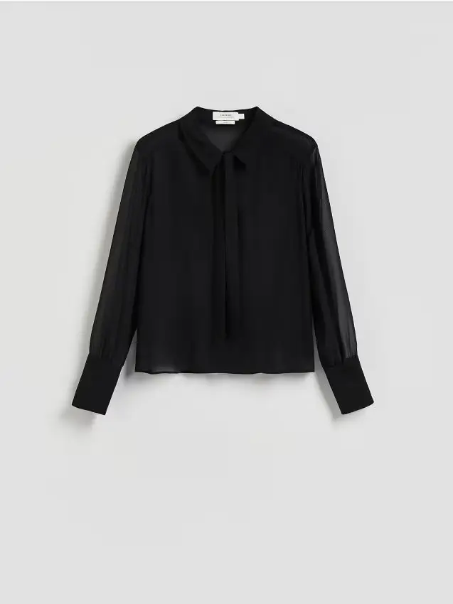 Camicia di seta con fiocco - grigio scuro