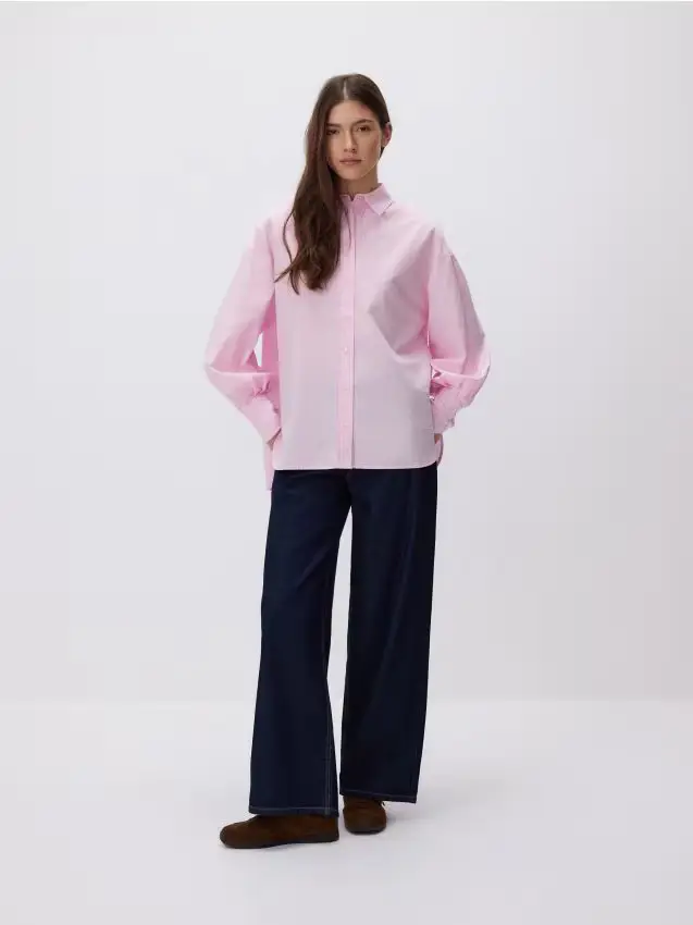 Camicia in cotone a righe - rosa