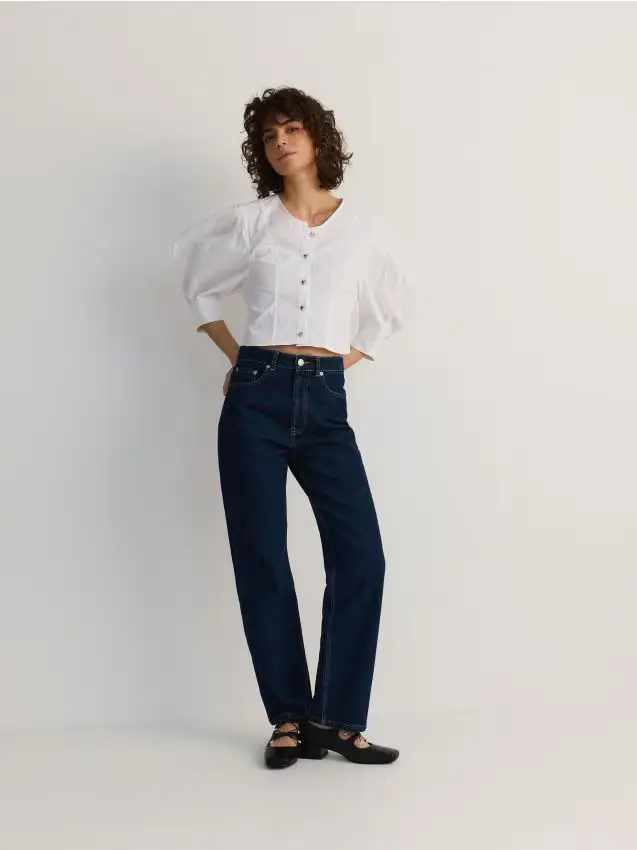 Camicia in cotone con bottoni decorativi - bianco