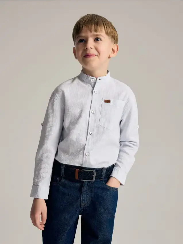 Camicia in cotone con colletto rigido - azzurro