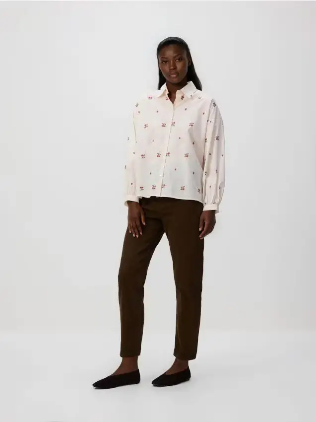 Camicia in cotone con ricamo - beige