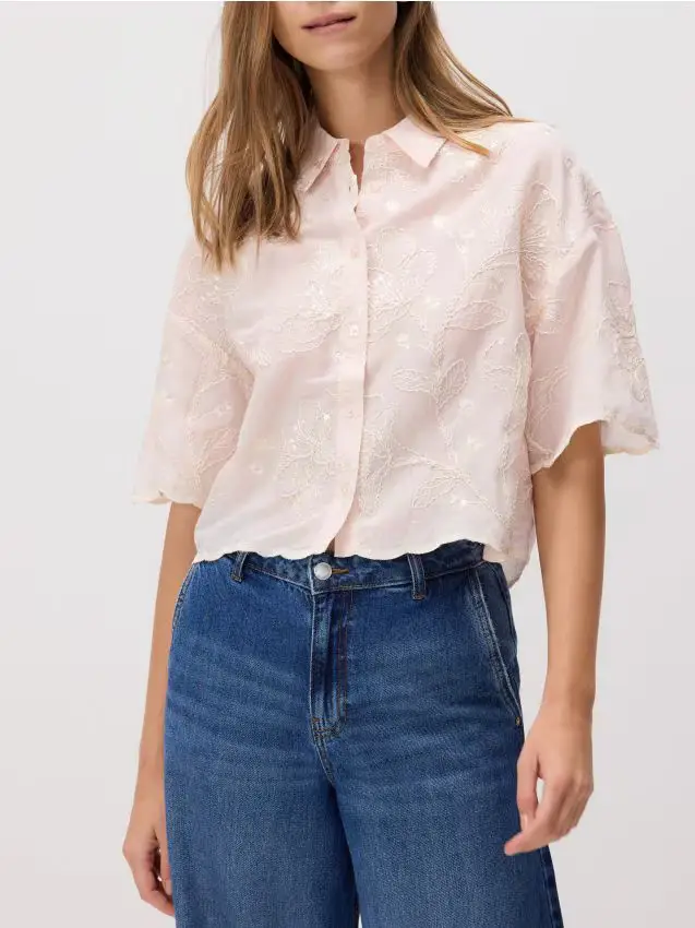 Camicia in cotone con ricamo - rosa pastello