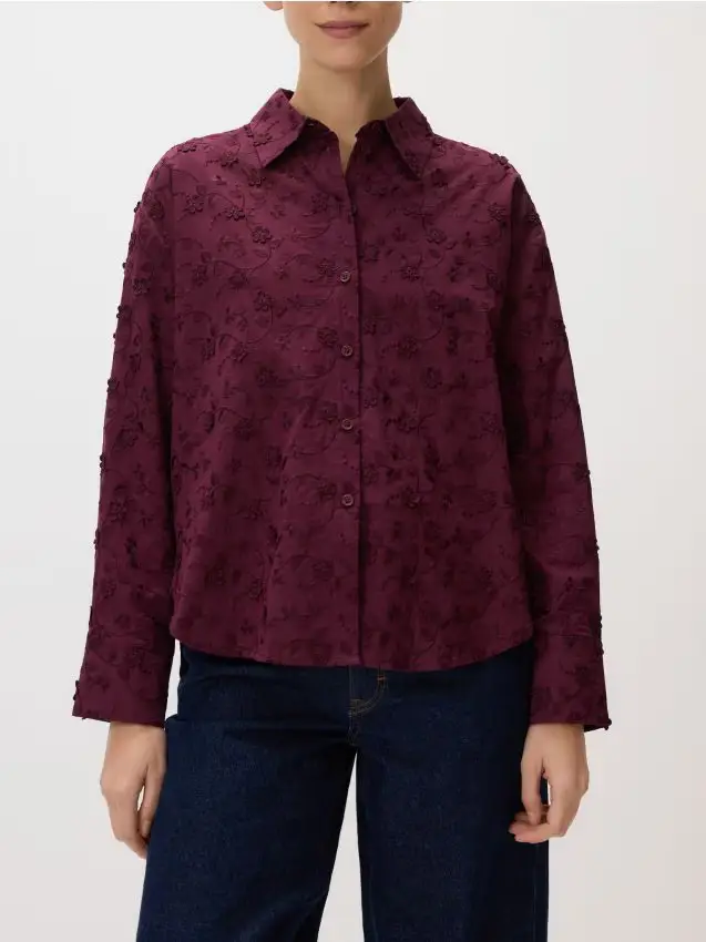 Camicia in cotone ricamata - bordeaux