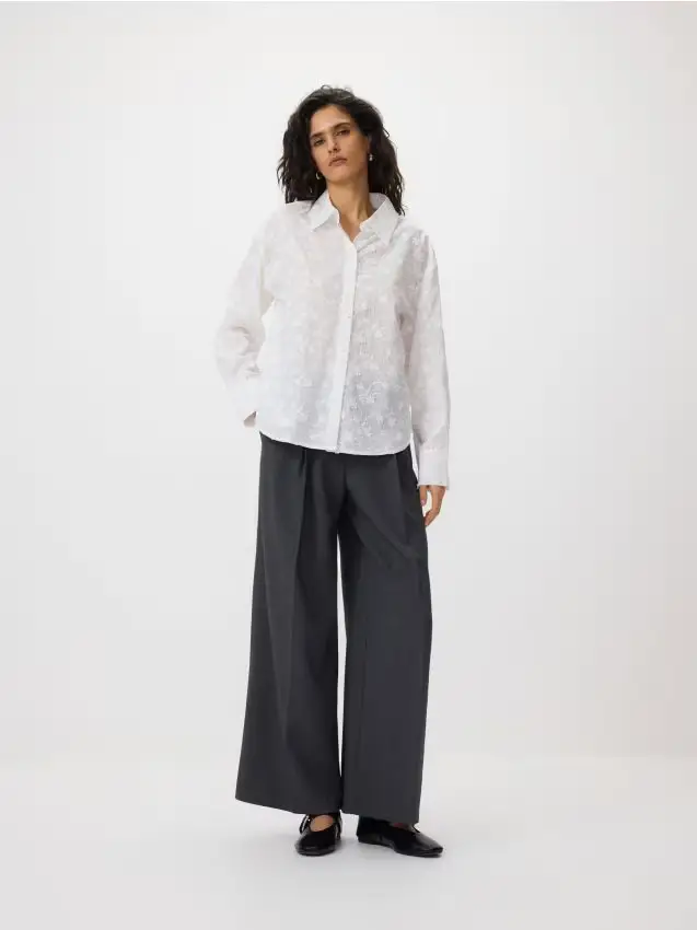 Camicia in cotone ricamata - panna