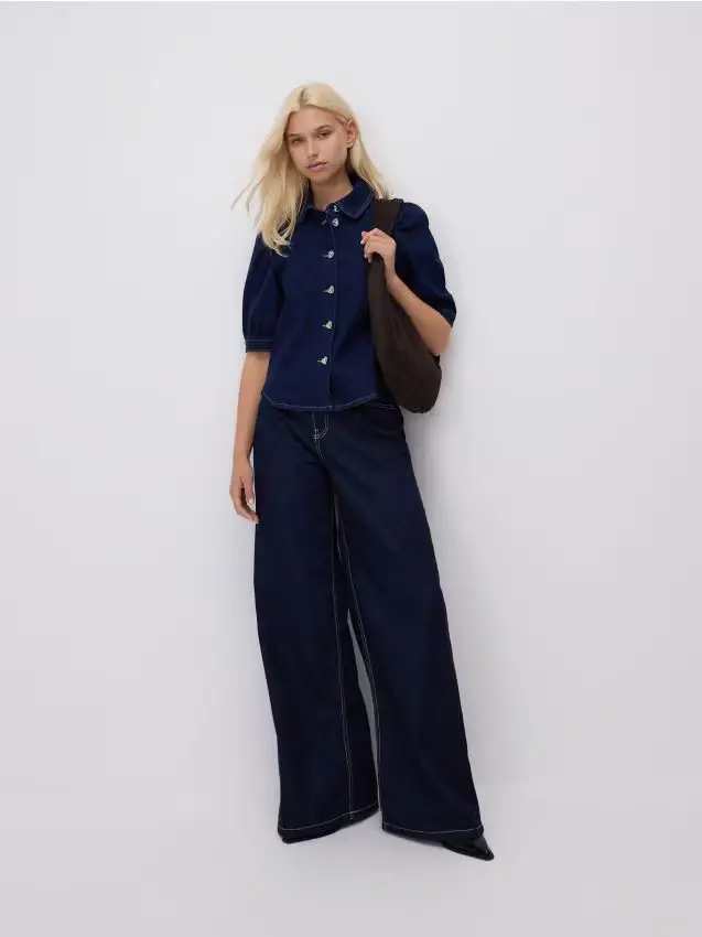 Camicia in jeans con bottoni decorativi - blu scuro