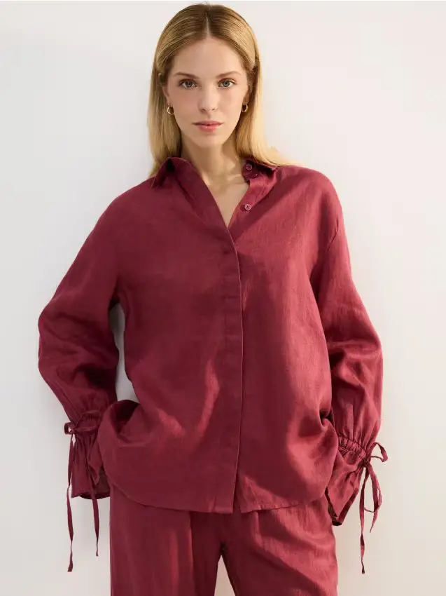 Camicia in lino con lacci - rosa cipria