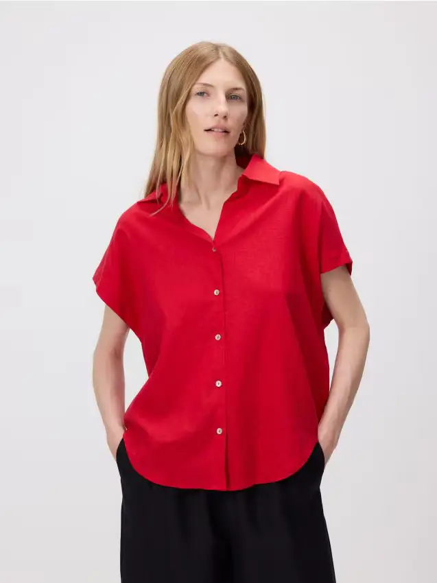 Camicia in misto lino e viscosa - rosso
