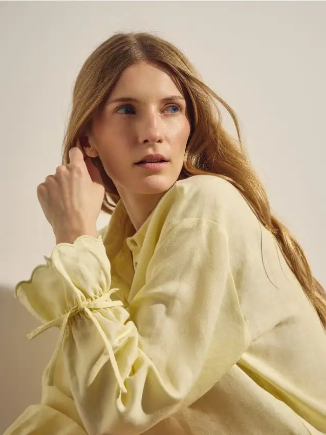 Camicia in misto lino - giallo chiaro