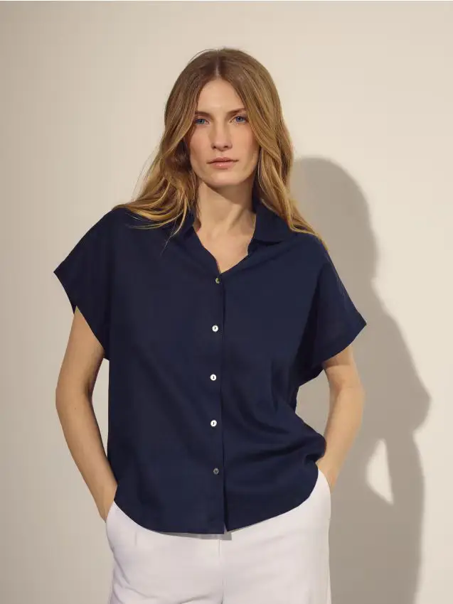 Camicia in misto lino - indaco