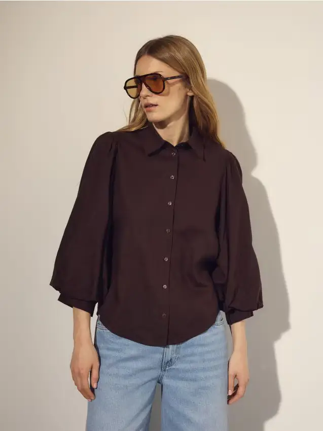 Camicia in misto lino - marrone scuro