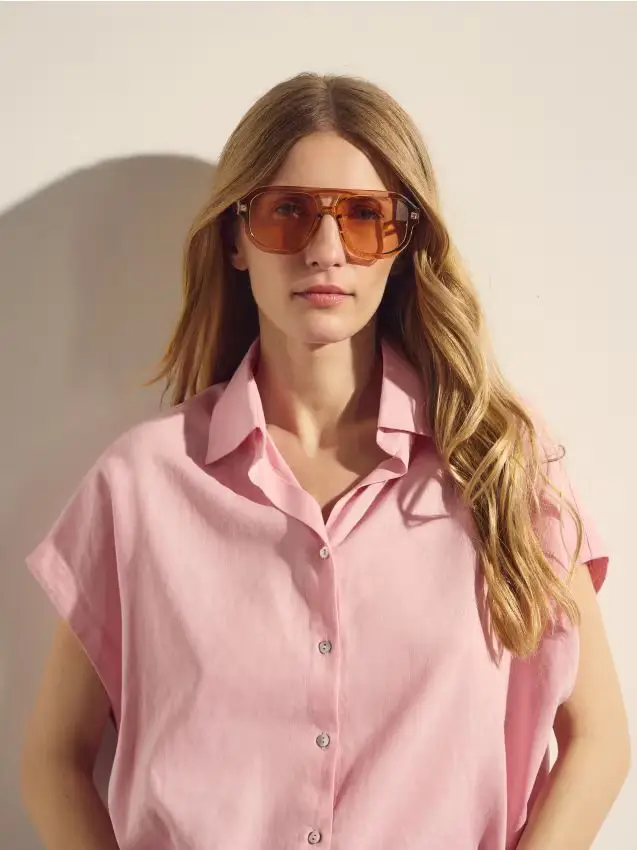 Camicia in misto lino - rosa pastello