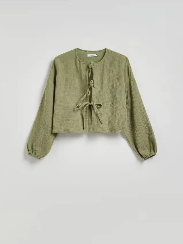 Camicia in mussola con lacci - verde oliva chiaro