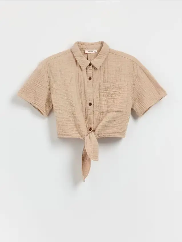 Camicia in mussola con nodo - beige