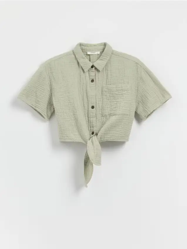 Camicia in mussola con nodo - verde oliva chiaro