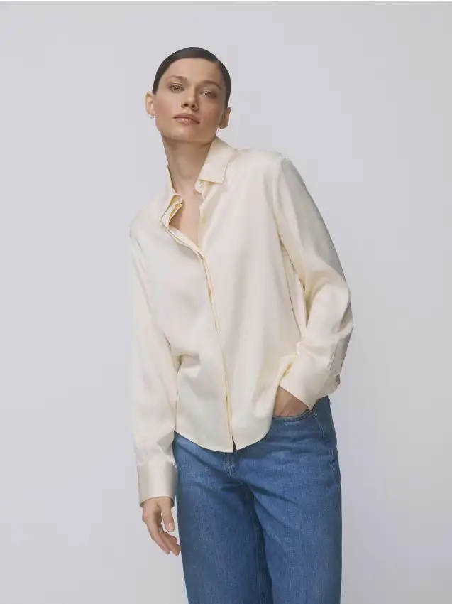 Camicia in raso di viscosa - giallo chiaro