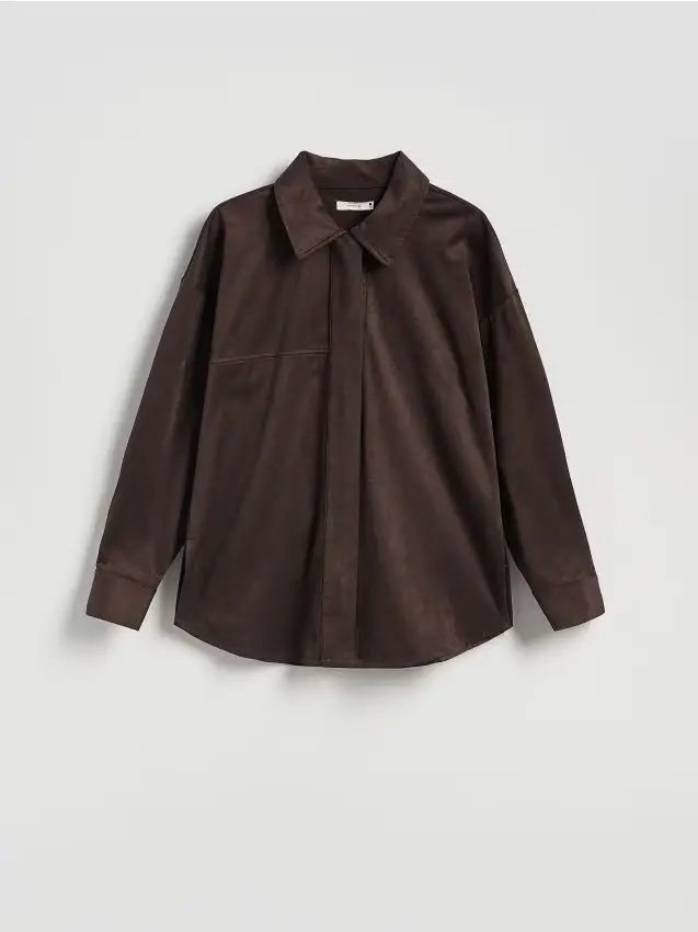 Camicia in similcamoscio - marrone scuro